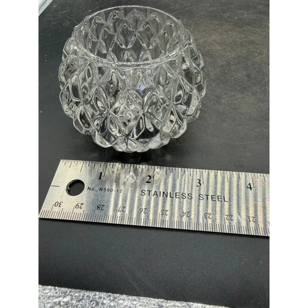Vintage Diamond Point Clear Cut Glass Votive Tea Light Candle Holders Set of 2